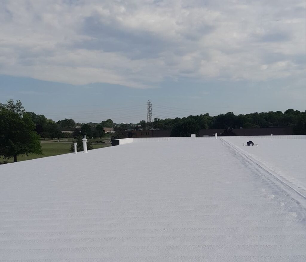 Foam roofing installation in Meadville, PA.
